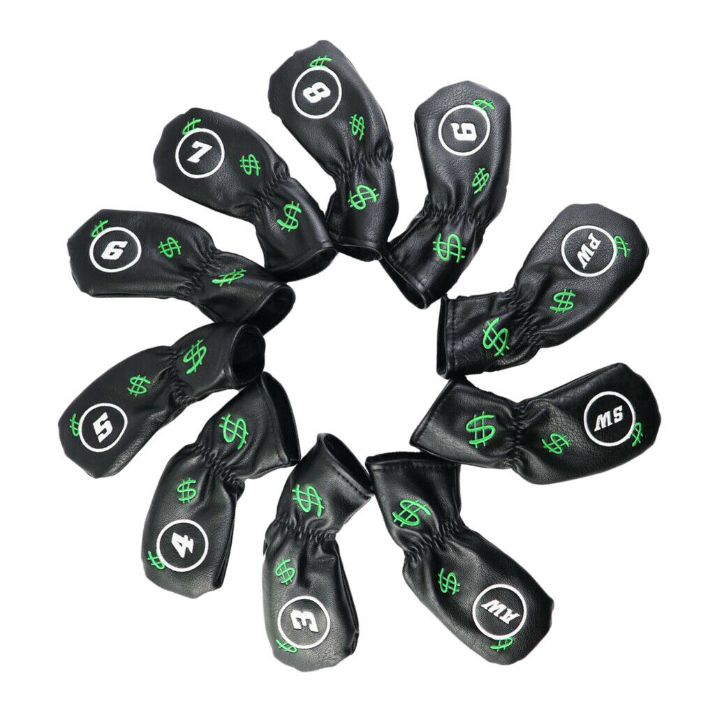 10pcs/Set Golf Club Head Cover Irons Headcover Protector With Number Black