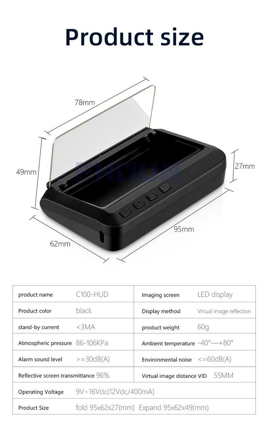 Car HUD Speedometer Head Up Display OBD2 Overspeed Tired Security Alarm KMH MPH