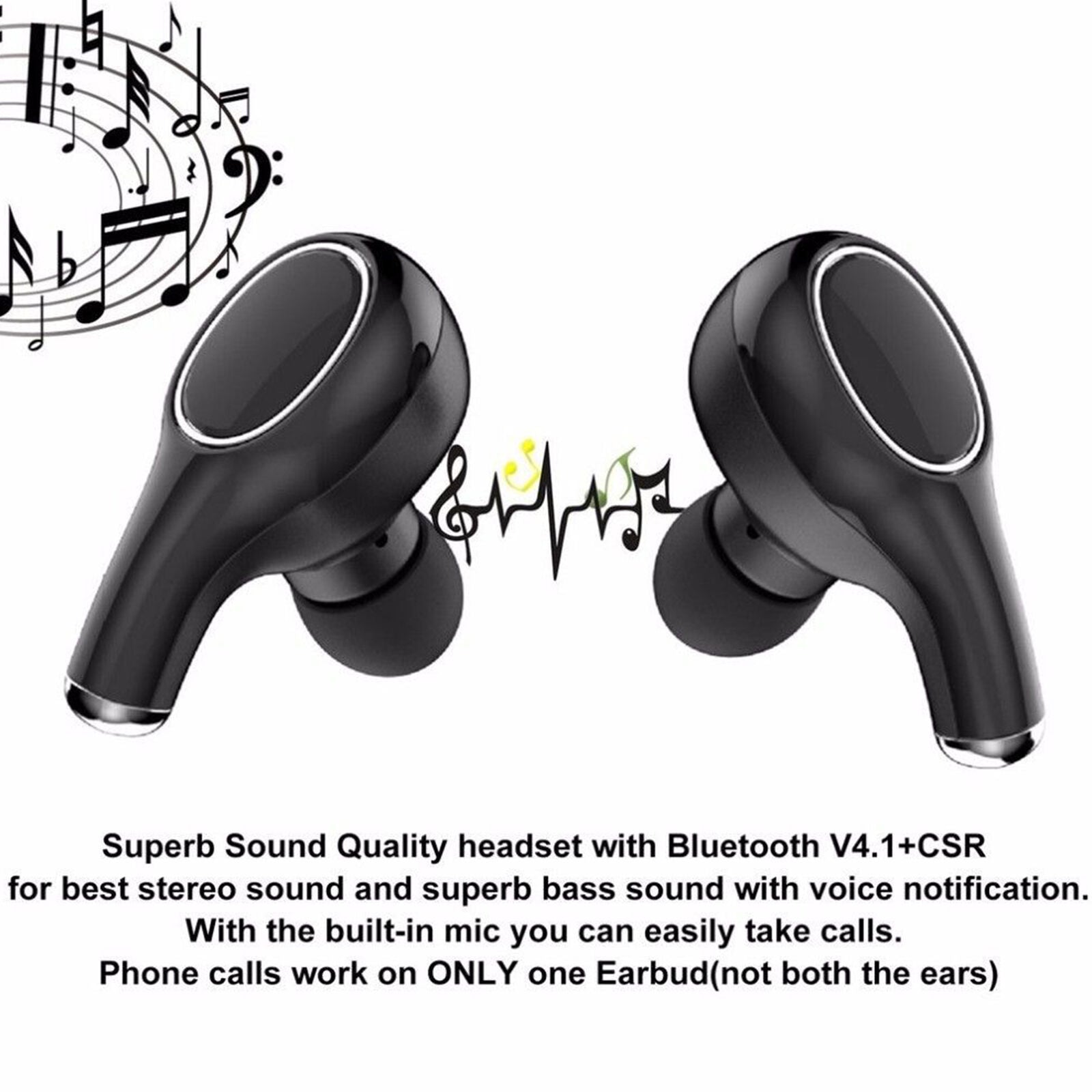 Mini Wireless Bluetooth Earbuds Deep Bass Twins Headset Stereo In-Ear Earphones