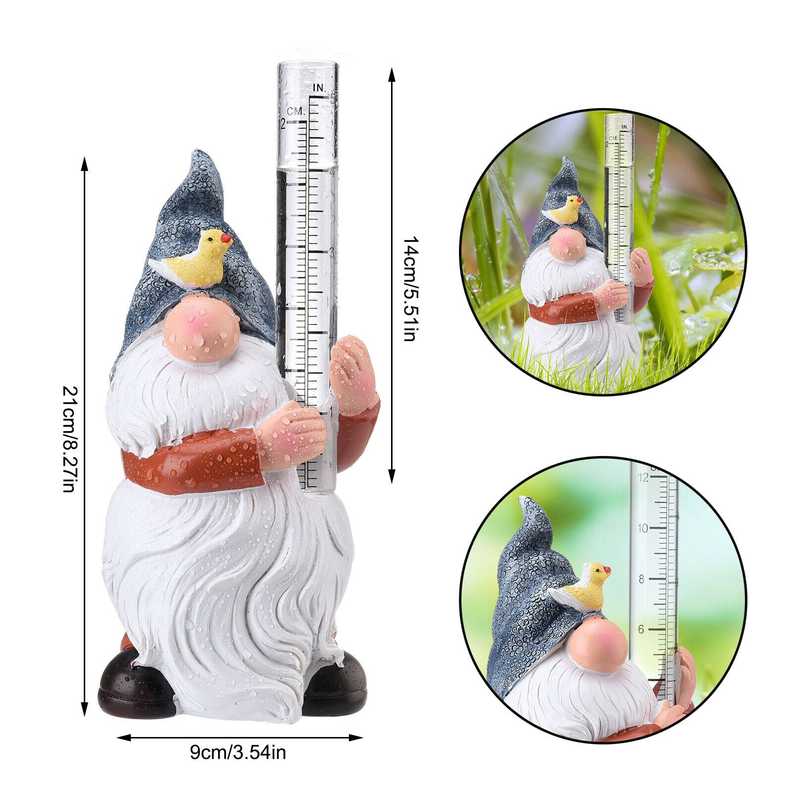 Garden Rain Gauges Gnome Sculpture Plastic Yard Durable Hand Painted 1PCS Statue