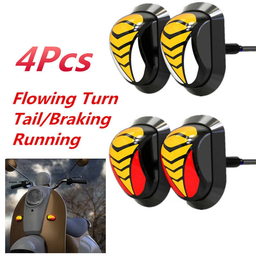 4pcs Motorcyle Round Water Flowing Turn Signal Light White DRL Red Brake Lamps