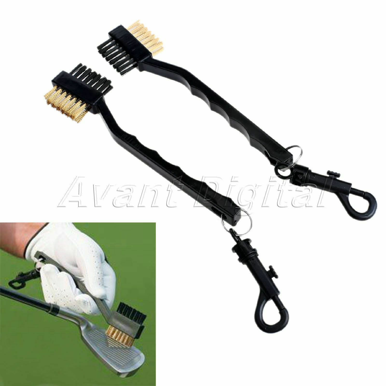 Golf Club Brush Cleaning Putter Brass Wires Bristle 2 Sided Cleaner Tool 2Pcs