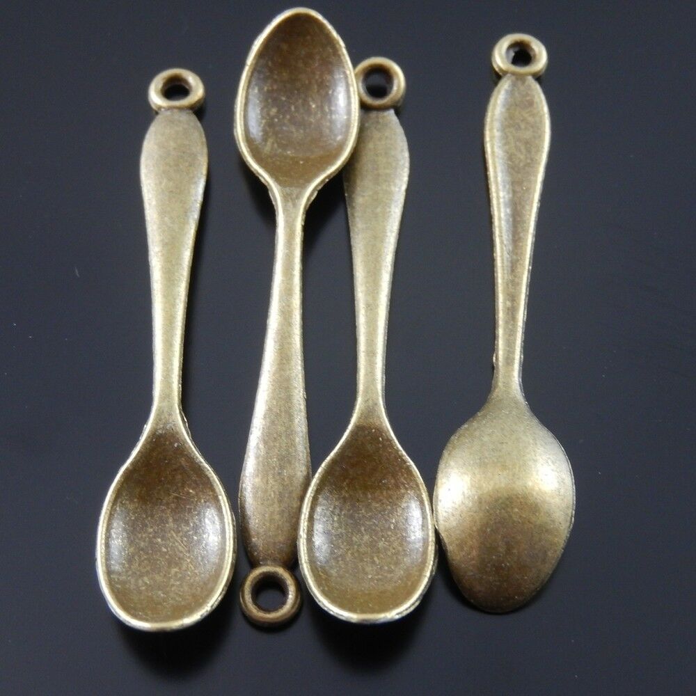13 pcs Retro Bronze Alloy Mini Spoons Necklace Charm Pendants Findings 50*11*6mm