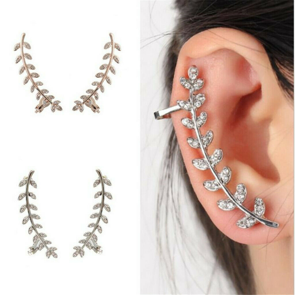 4x Chic Crystal Leaf Twig Ear Climber Crawler Wedding Cuff Earrings Casual