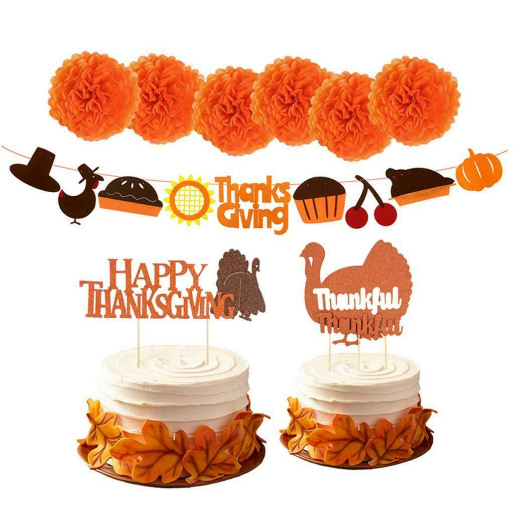 Happy Thanksgiving Banner Cupcake Picks Party Home Set Backdrop Bunting