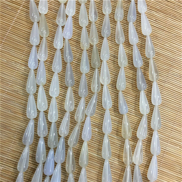 1 Strand/16Pcs 25x10mm Natural White Agate Teardrop Loose Bead 15.5inch HH417