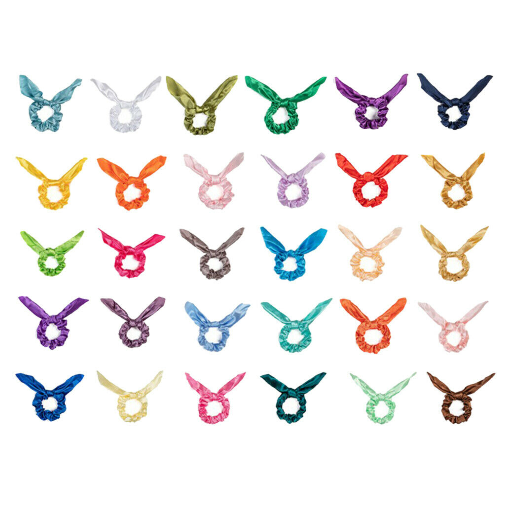 30Lot Ribbon Hair Scrunchies Colorful Stretchy Hair Rope Tie Ponytail Holder