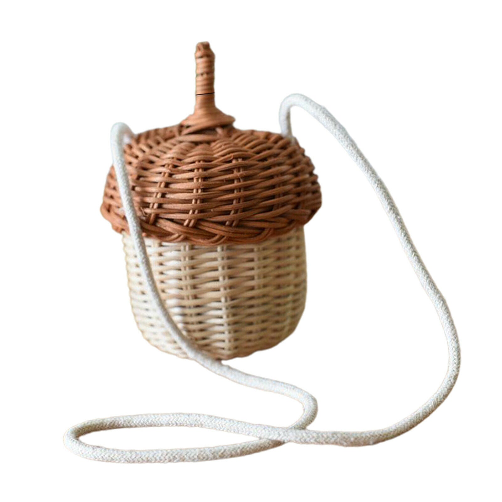 Cute Fashion Handwoven Round Rattan Handbag Natural Straw Bucket Bag Picnic
