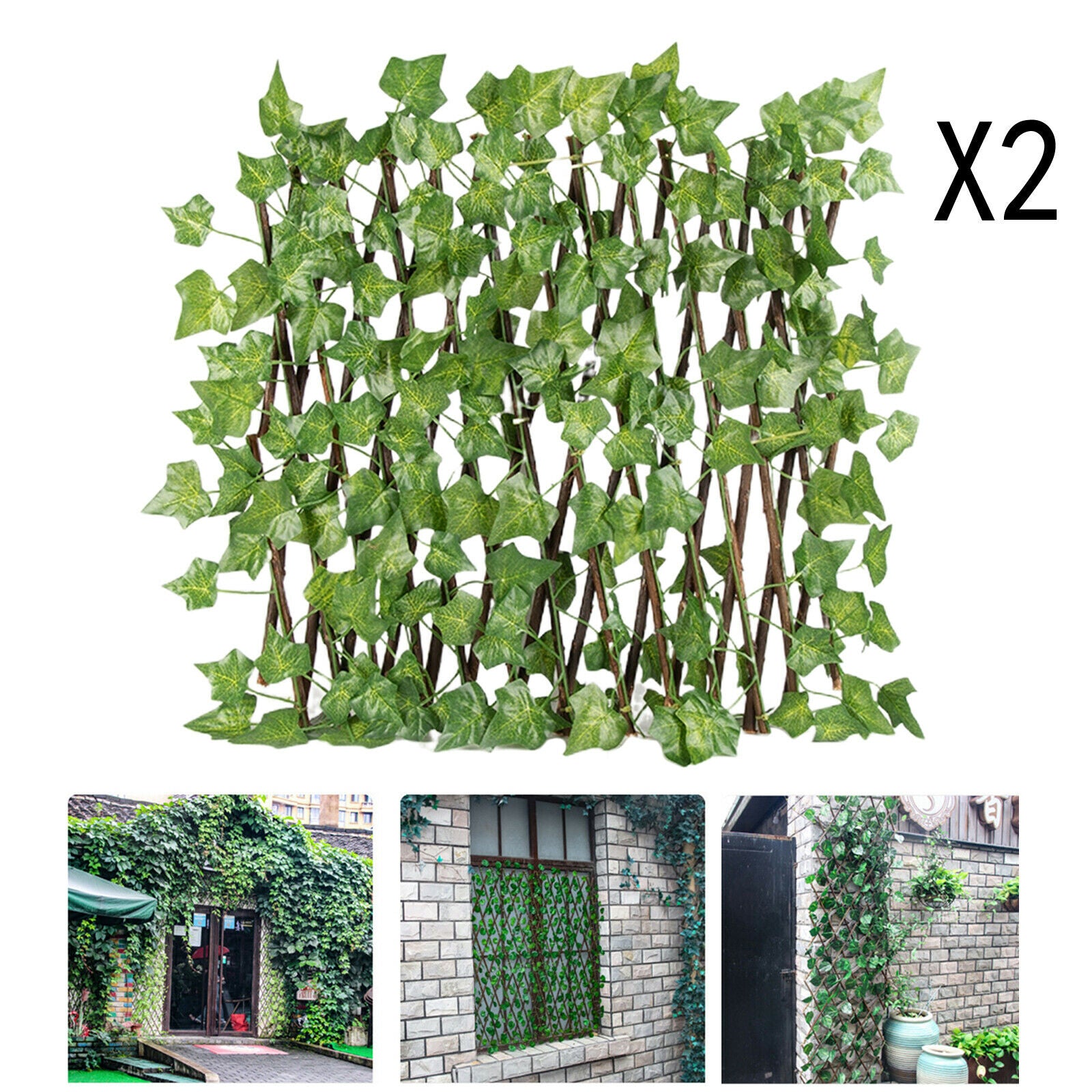 2x Garden Fence Trellis with Artificial Plant Garden Yard Decor Ornament