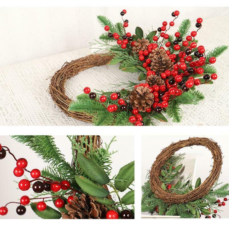 Artificial Red Berries Pine Cone Wreath Hanging Garland Christmas Ornament Decor