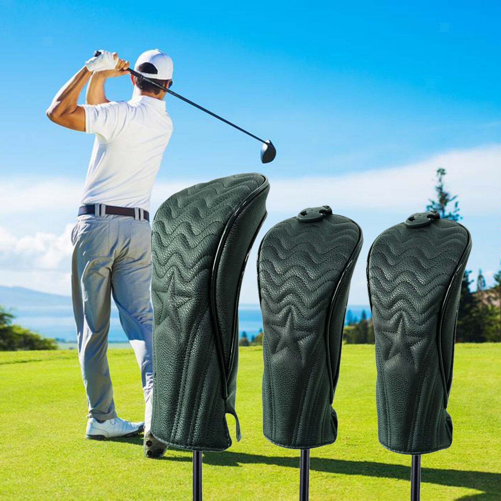 3Pcs 3x Golf Wood Headcover Durable Star Pattern Drivers Covers Utility Club