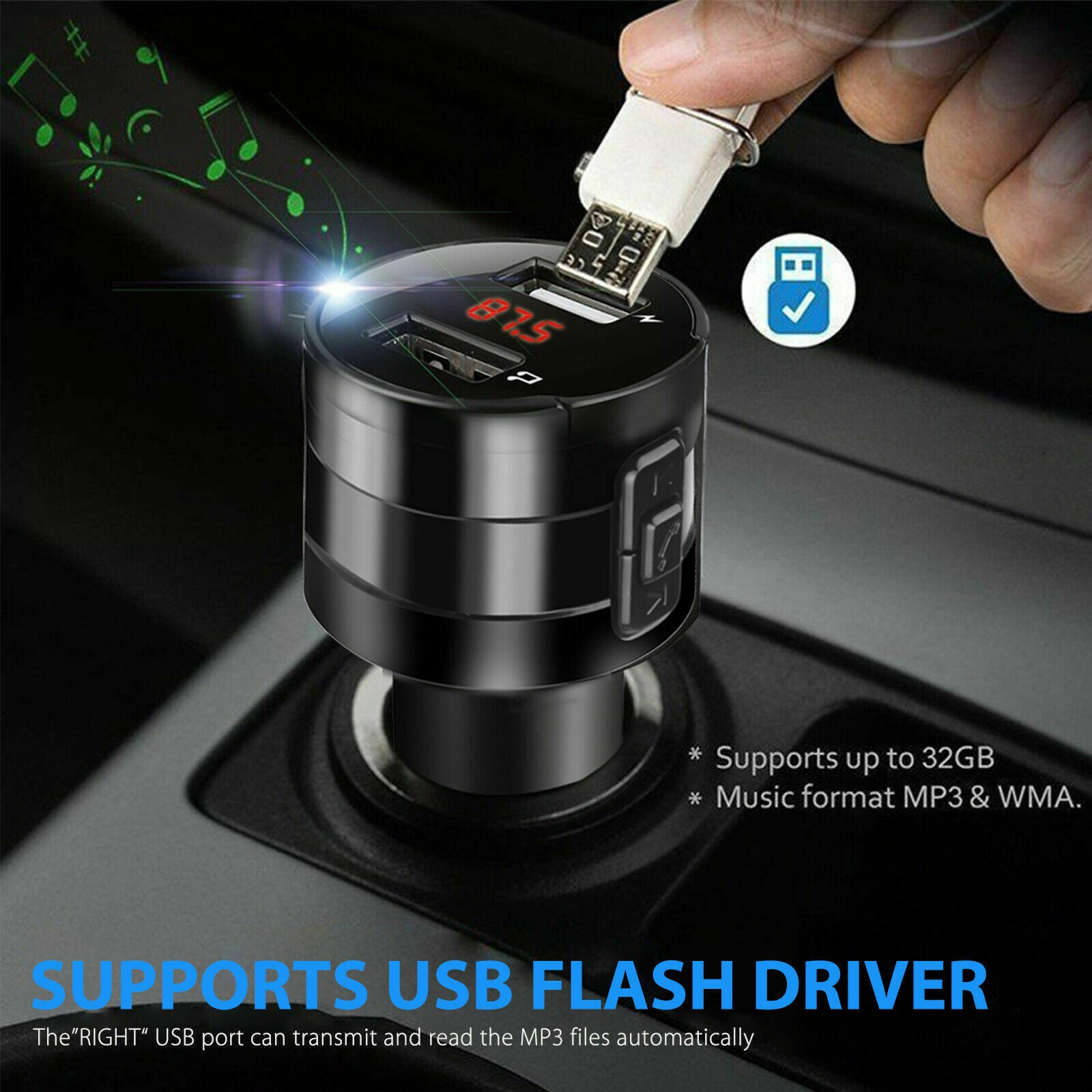 Bluetooth 5.0 Wireless Car FM Transmitter Music MP3 AUX Radio 2 USB Charger LED