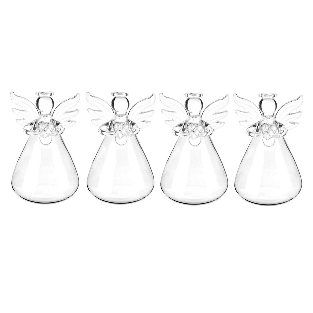 4Pcs Cute Glass Angel Shape Flower Plant Stand Hanging Vase Hydroponic Container