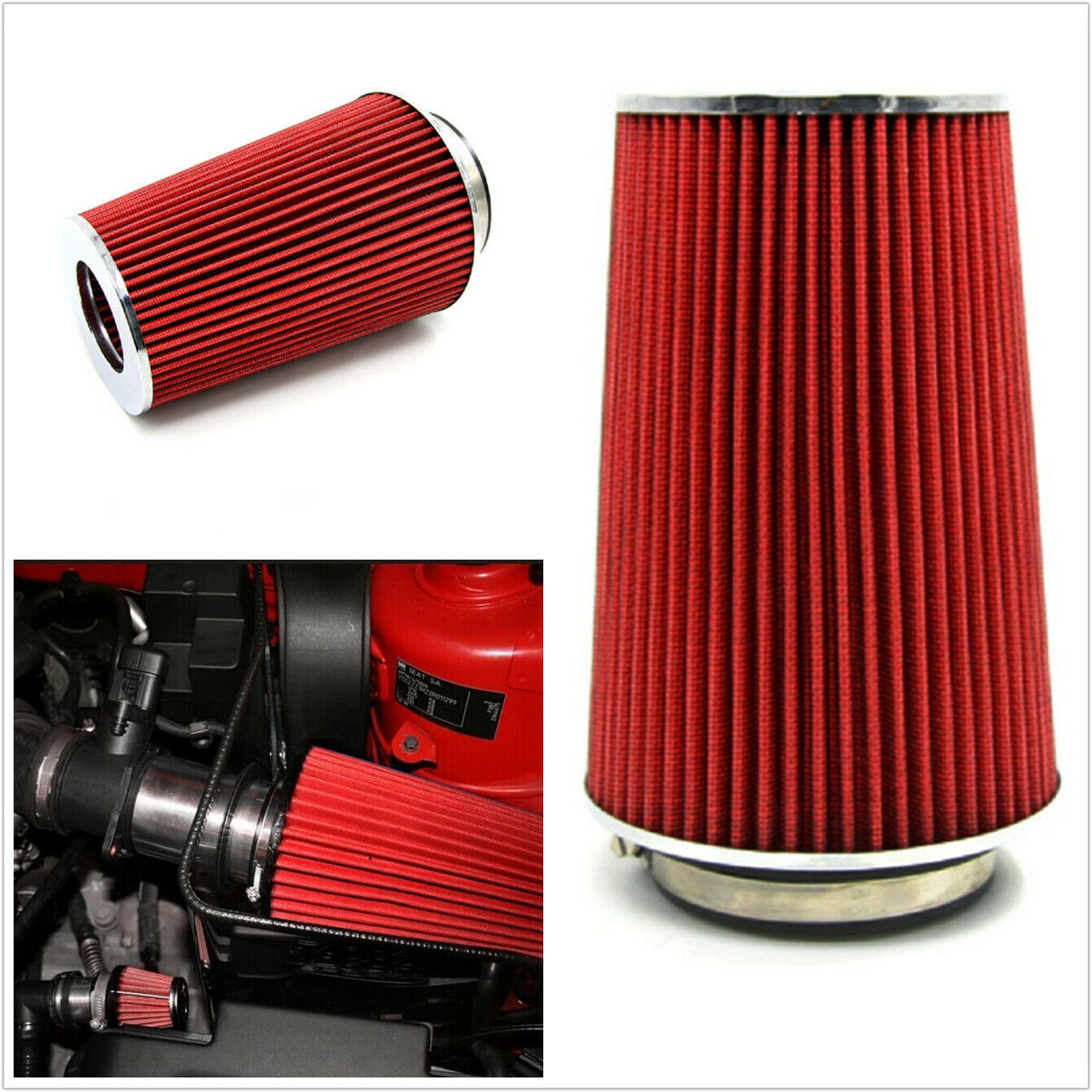 Universal Red 3' Air Intake Cone Long Ram Filter Turbo Vent Crankcase Breather