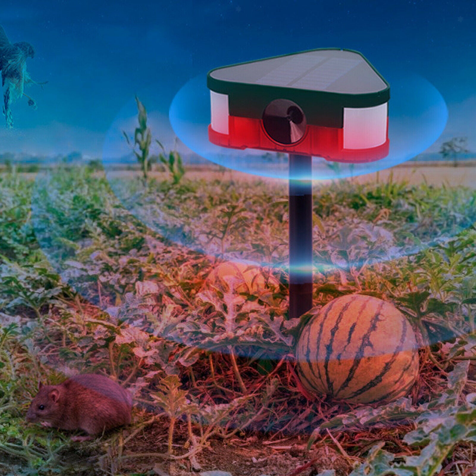 Solar-Powered Alarm Lamp Lawn Animal Repellent Birds Deterrent Scare Away