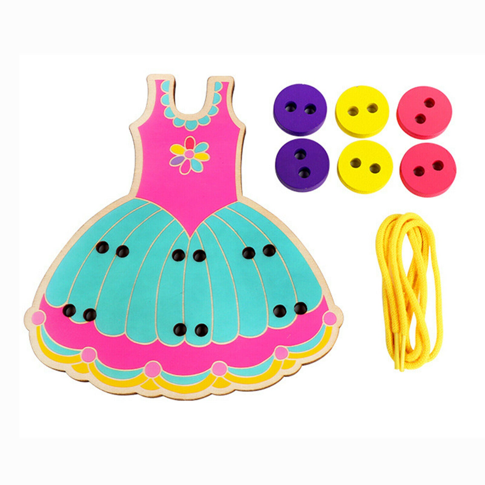 Wooden Clothes Sewing Buttons Toys Toddler Wear Dress Lacing Game Accessory
