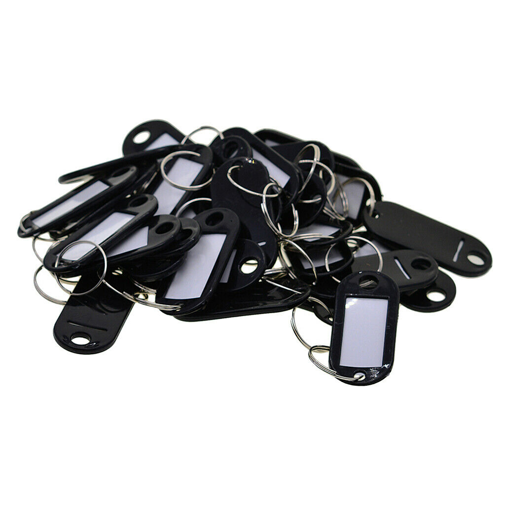 50X BULK SALE KEY TAGS BLANK ID FOBS PLASTIC IDENTITY CAR KEYRING Black