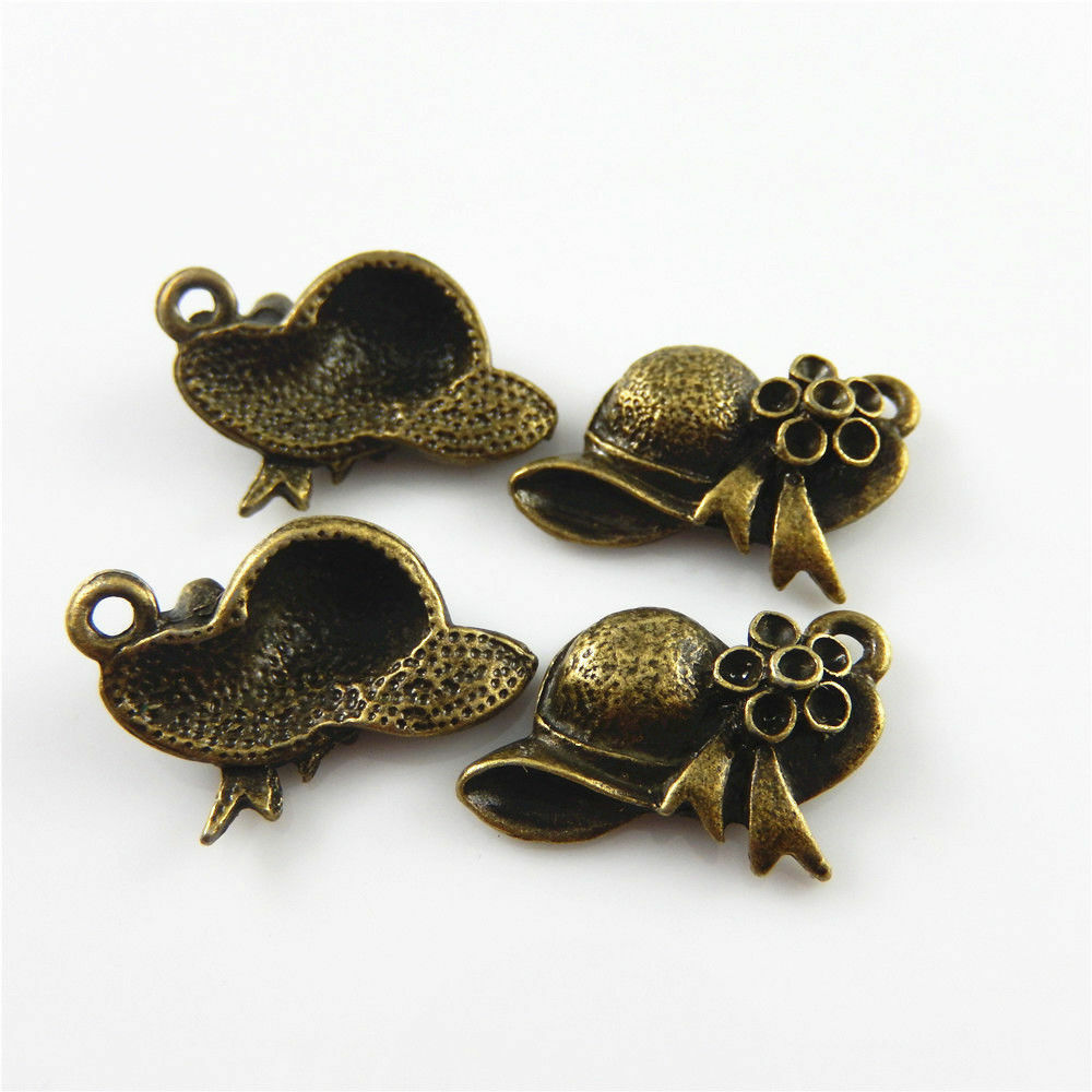 30-Pack Antiqued Bronze Metal Women's Sun Hat Jewelry Pendant Charm 30x13x5mm