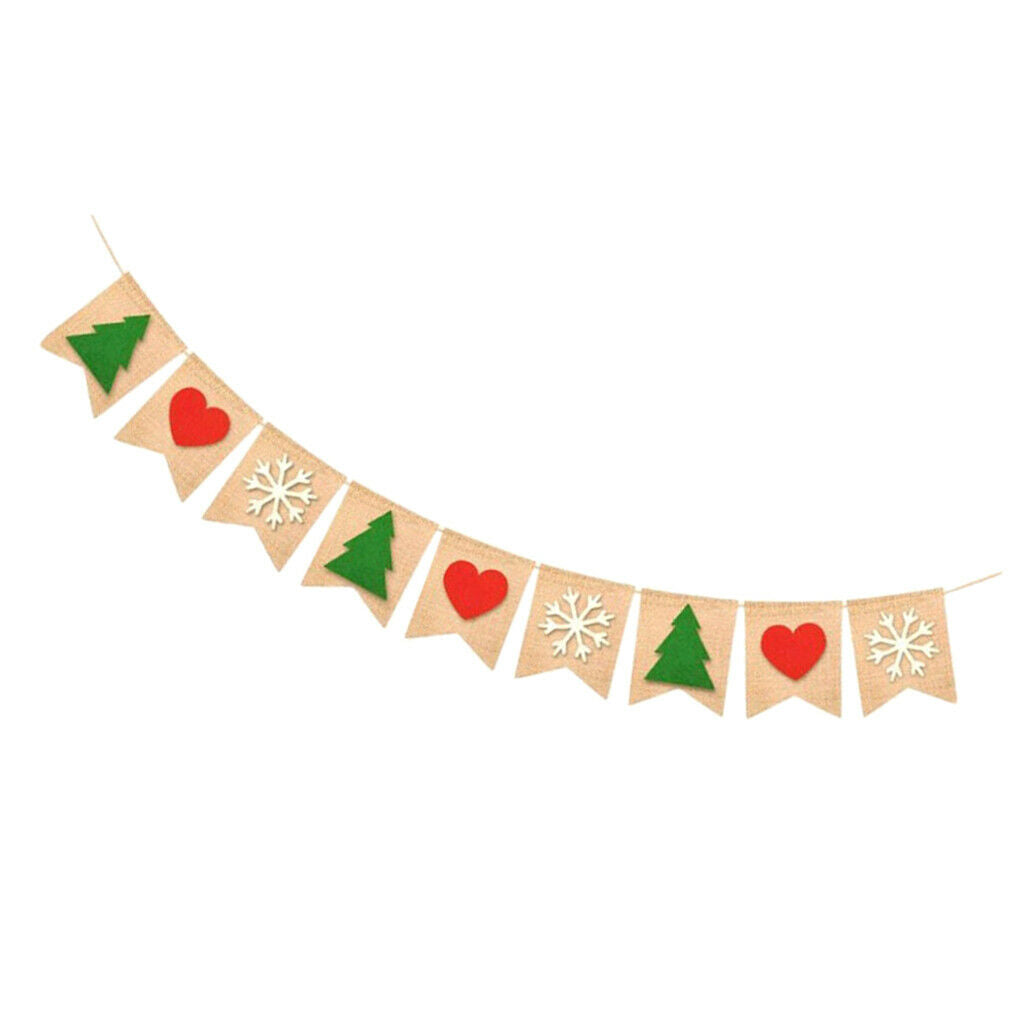 Christmas Tree Heart Snowflake Burlap Linen Banner Garland Decoration Props