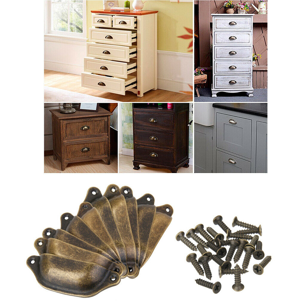 10 set Retro Seashell Brass Pull Handle Knob f/ Medicine Chest Hardware Home