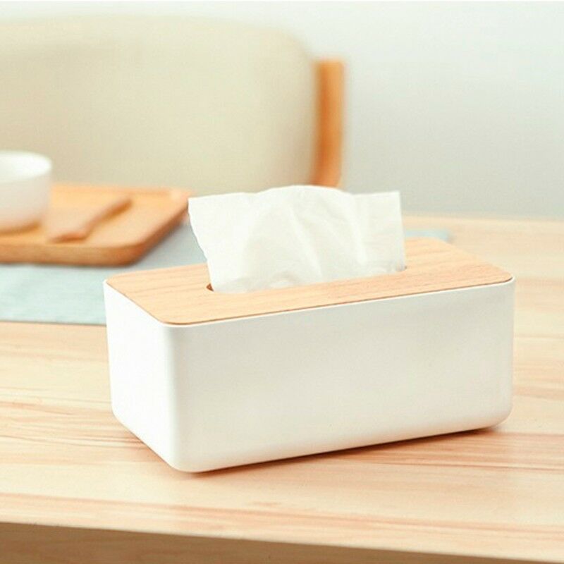 Tissue Box Dispenser Paper Storage Holder Napkin Case Organizer  Wooden Cover