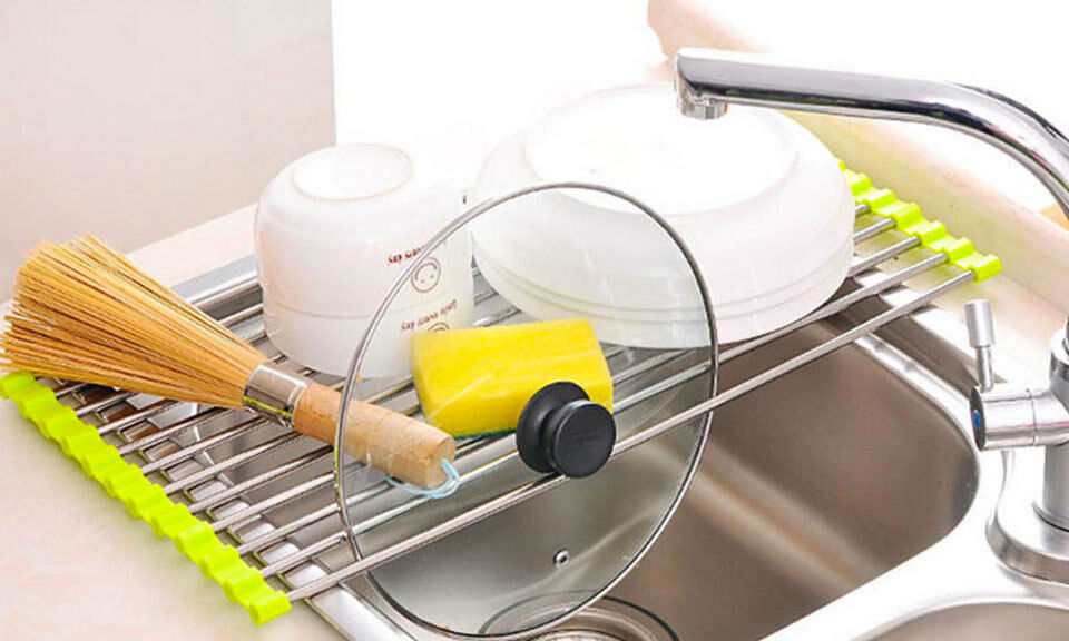 Dish Drainer Pliable Slip Sink Basin Strainer Rest Flat Fuchsia - New