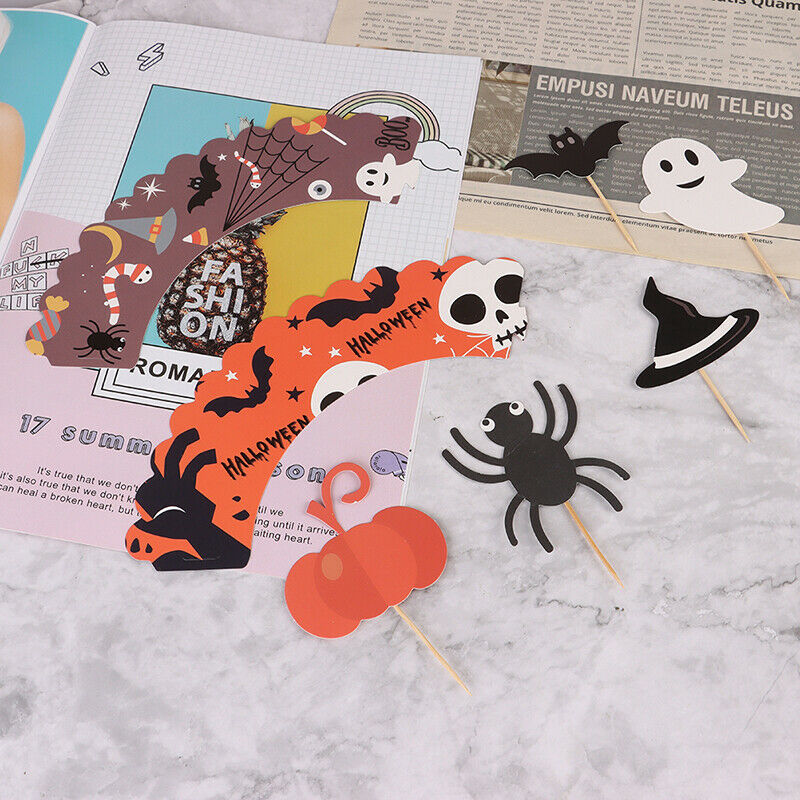 24PCs Halloween Cake Cup Topper Ghost Party Cupcake Halloween Decorationâˆš FT TL