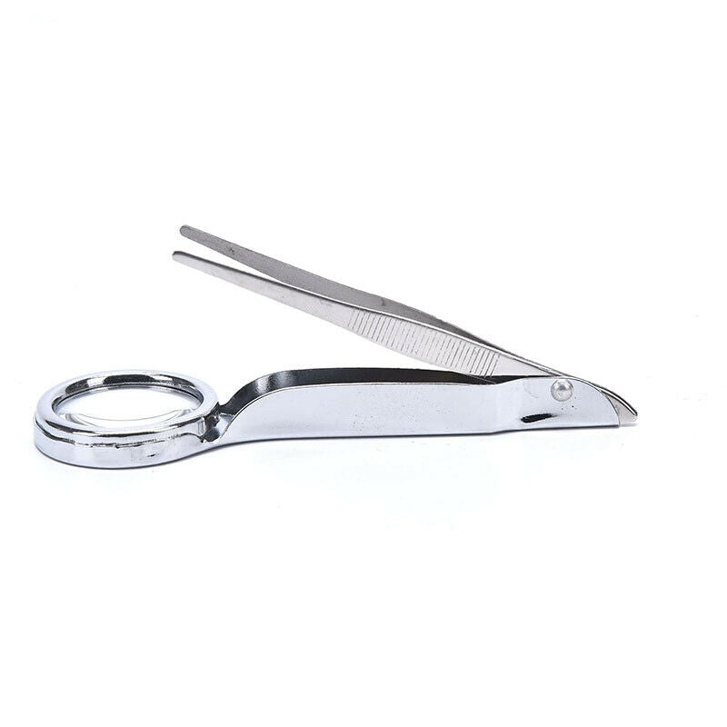 Portable 10X Magnifier Stainless Steel Magnifying Glass With Tweezer Loup.l8