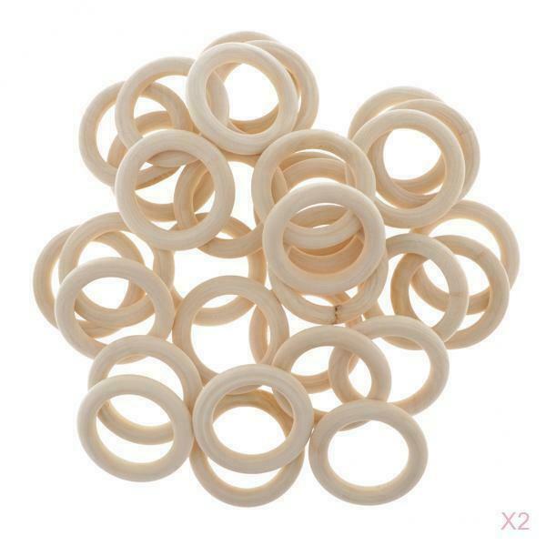 80x Unpainted Wooden Circle Rings Plain Hoop Loop Connector For Art Craft