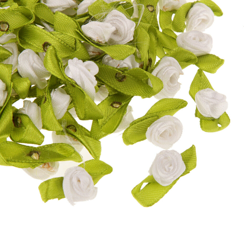 100x Ribbon Rose Head With Leaf Artificial