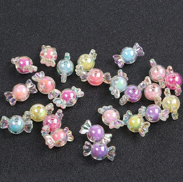 50pcs Acrylic Rainbow Color Candy Beads For Jewelry Making DIY Necklace Crafts