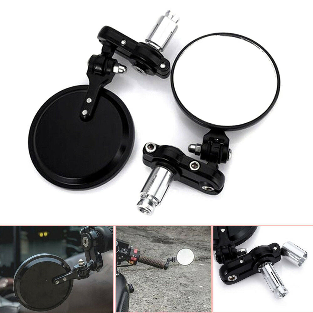 Universal Aluminum Round 7/8" Handle Bar End Motorcycle Rearview Mirror Foldable