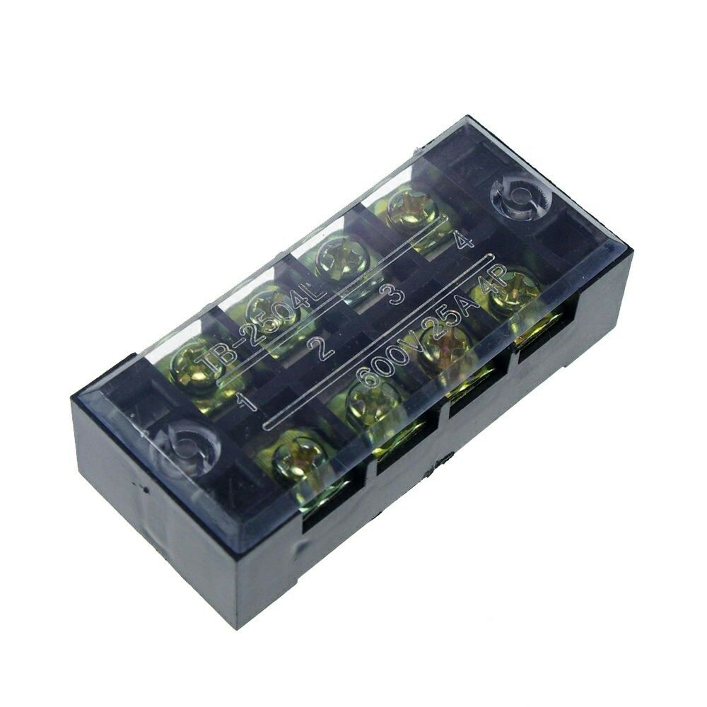 (2)4 Position/Poles 8 Holes Screw Terminal Blocks Covered Barrier Strip 600V 25A
