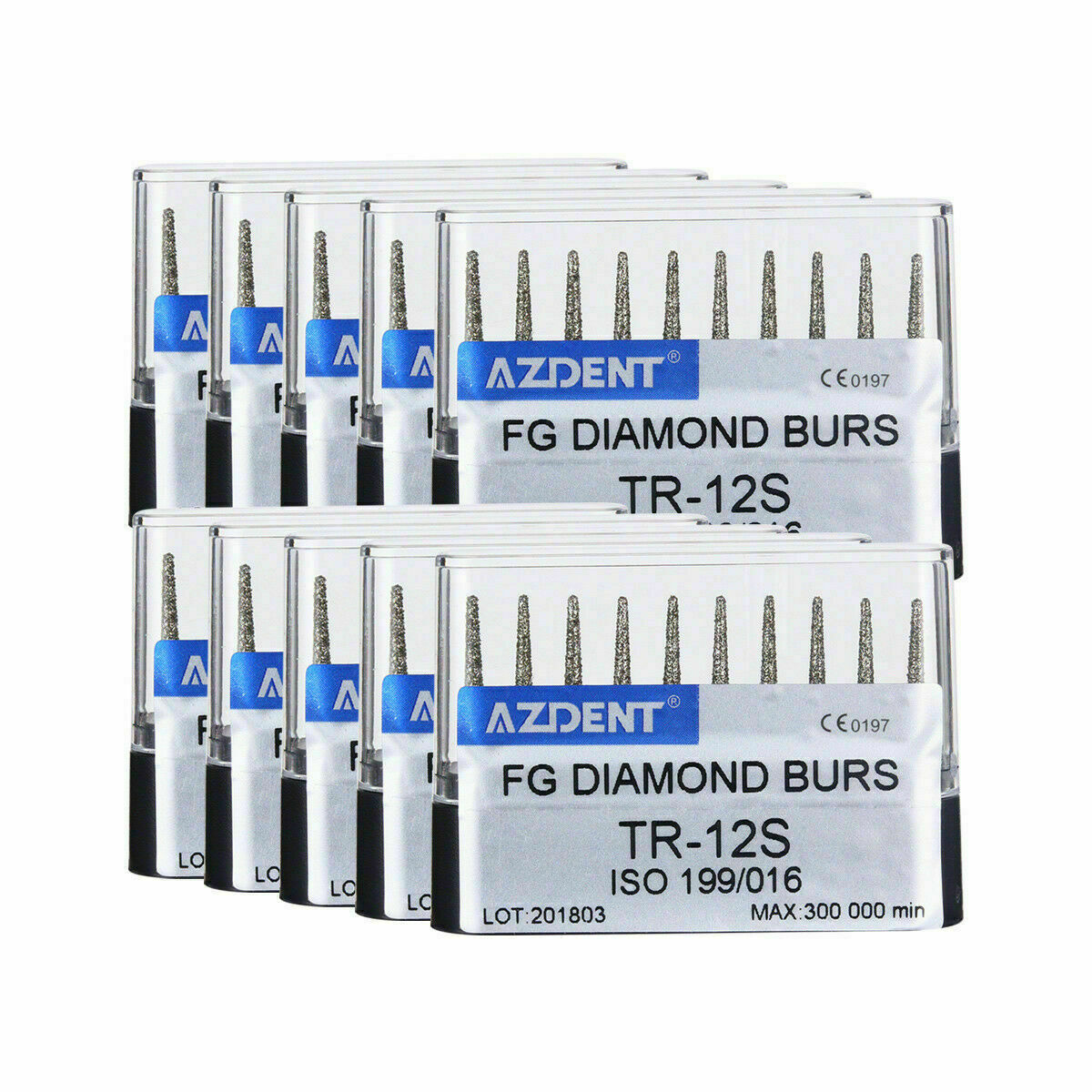 50 Kits Dental Diamond Burs FG Cone Round Head TR-12S For High Speed Handpiece