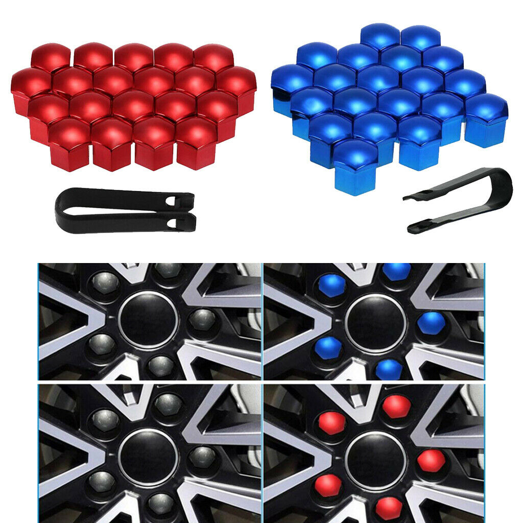 40pcs 17mm Deep Wheel Lug Nut Bolt Cover Tyre Screw Protector Decor Blue Red