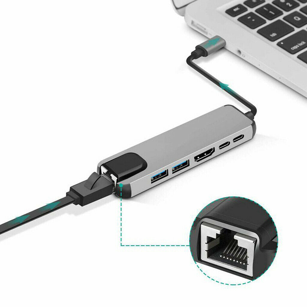 USB Type C Hub Adapter Dock with 4K HDMI PD RJ45 Ethernet Adapter for MacBook