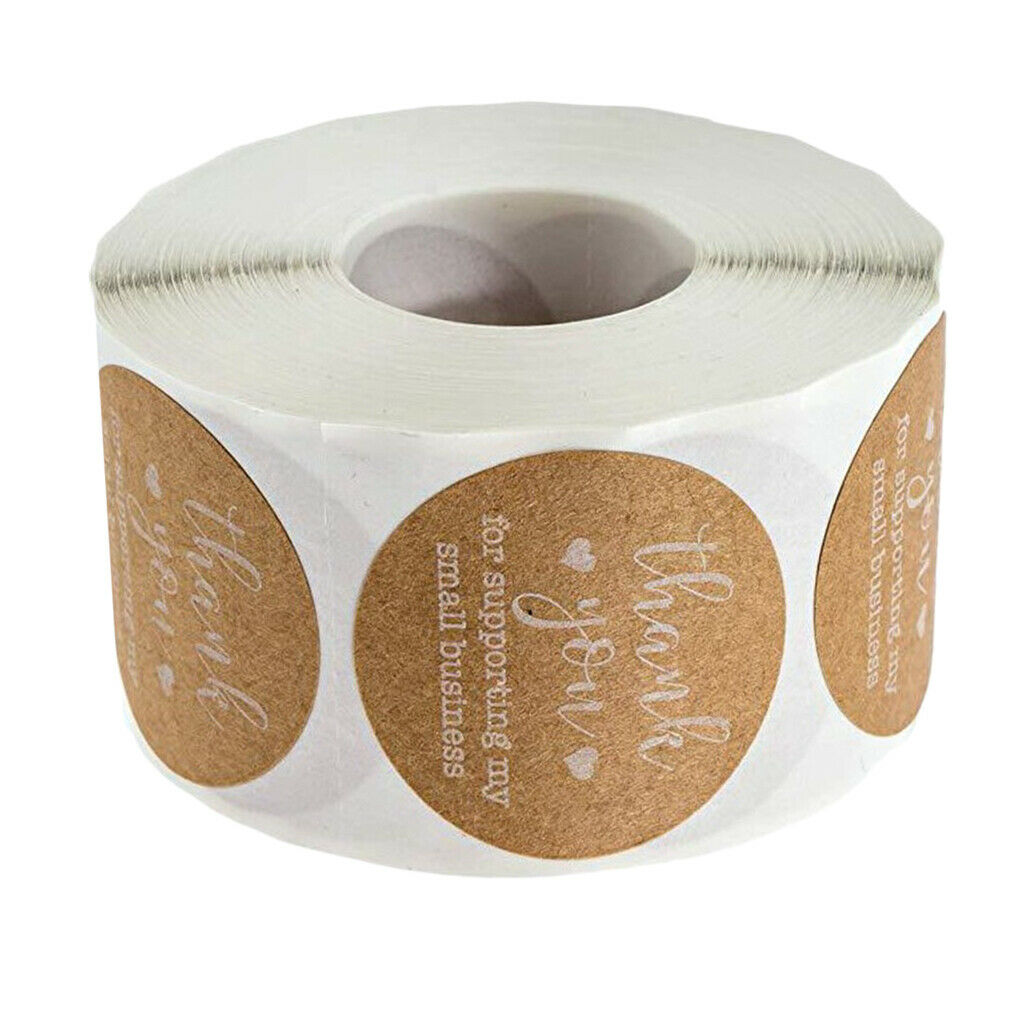 (500 Labels Per Roll) 1'' Round Thank You for Letters Kraft Pater Stickers for