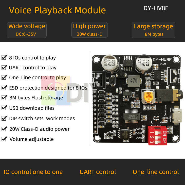 12V 24V Voice Playback Module One-to-One Trigger Serial Port Control For Arduino