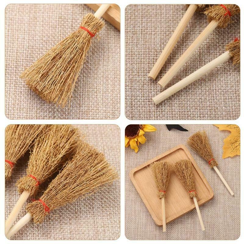 12pcs Mini Broom Red Rope Straw Brooms Hanging Decorations for Halloween Party