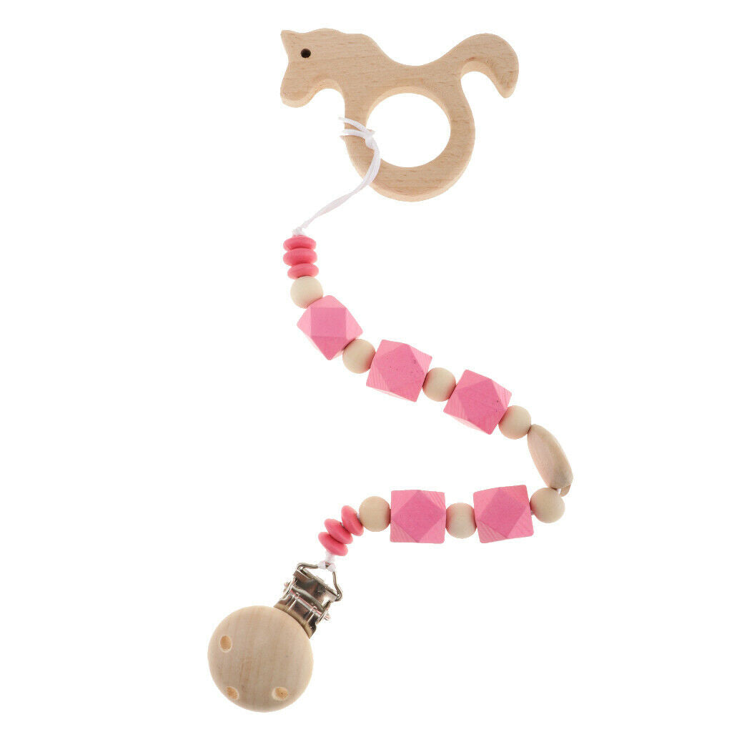 Baby Kids Color Wooden Children'S Cartoon Nipple Holder  Red Unicorn