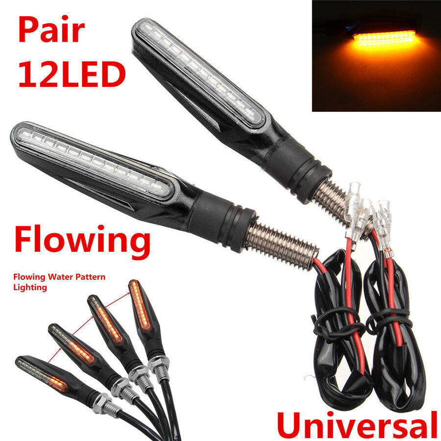 2xAmber Flowing Universal Motorcycle Motorbike 12LED Turn Signal Indicator Light