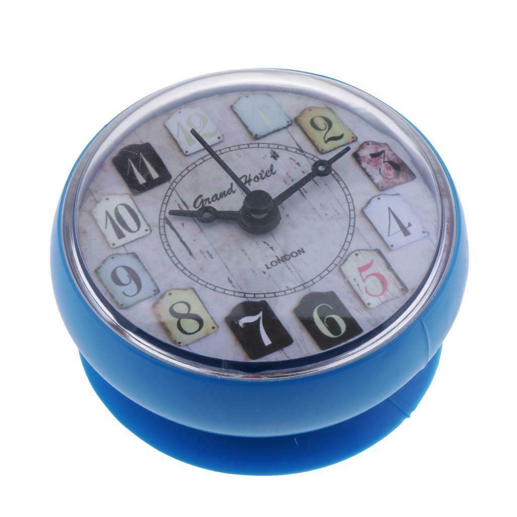 Mini Wall Clock Suction Cup Water Resistant for Bathroom Kitchen Blue