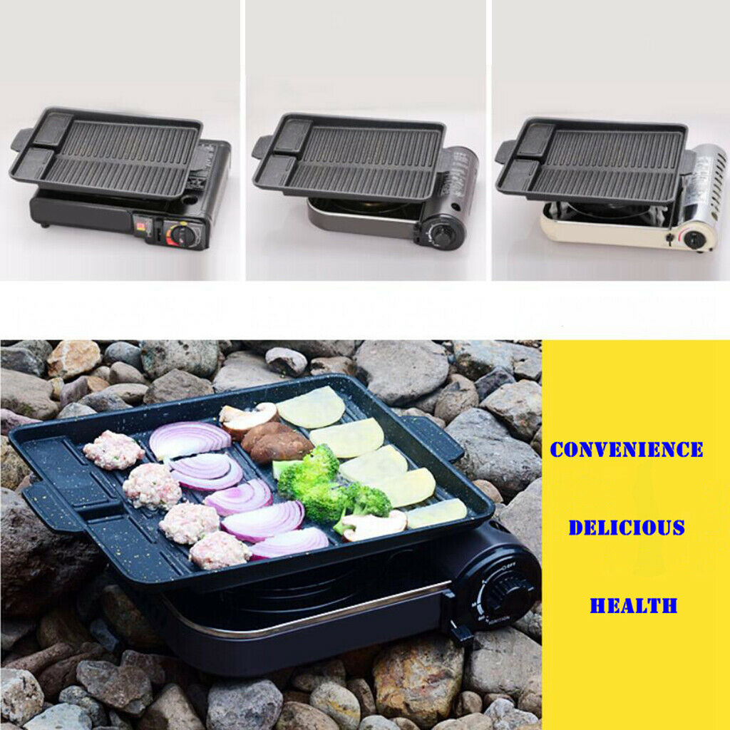 Aluminum BBQ Grill Pan Frying Plate Non-Stick w/ Handle Korean BBQ Black