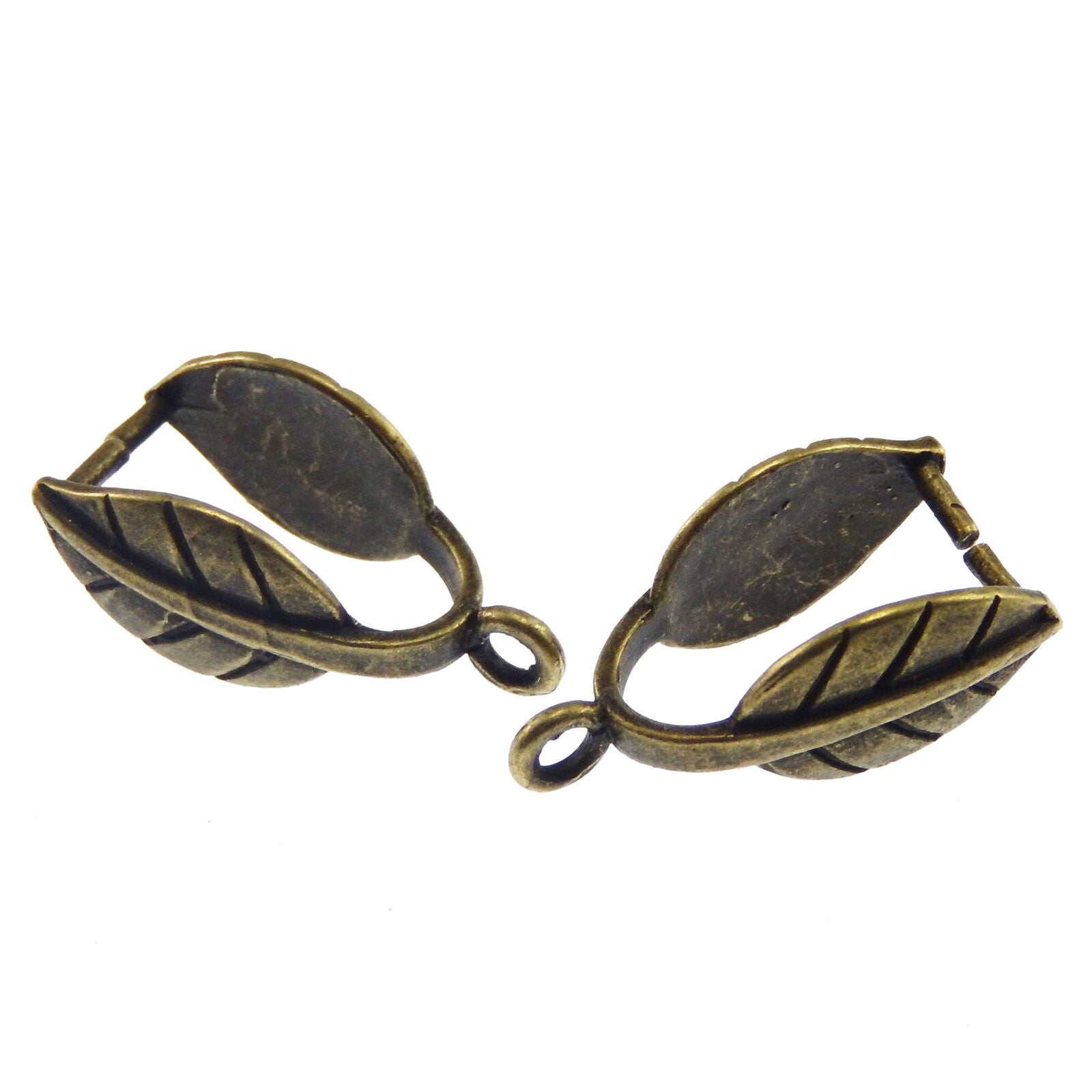 12pcs Antiqued Bronze Tone Brass Vivid Leaf Clasps End Pendant Findings 37468