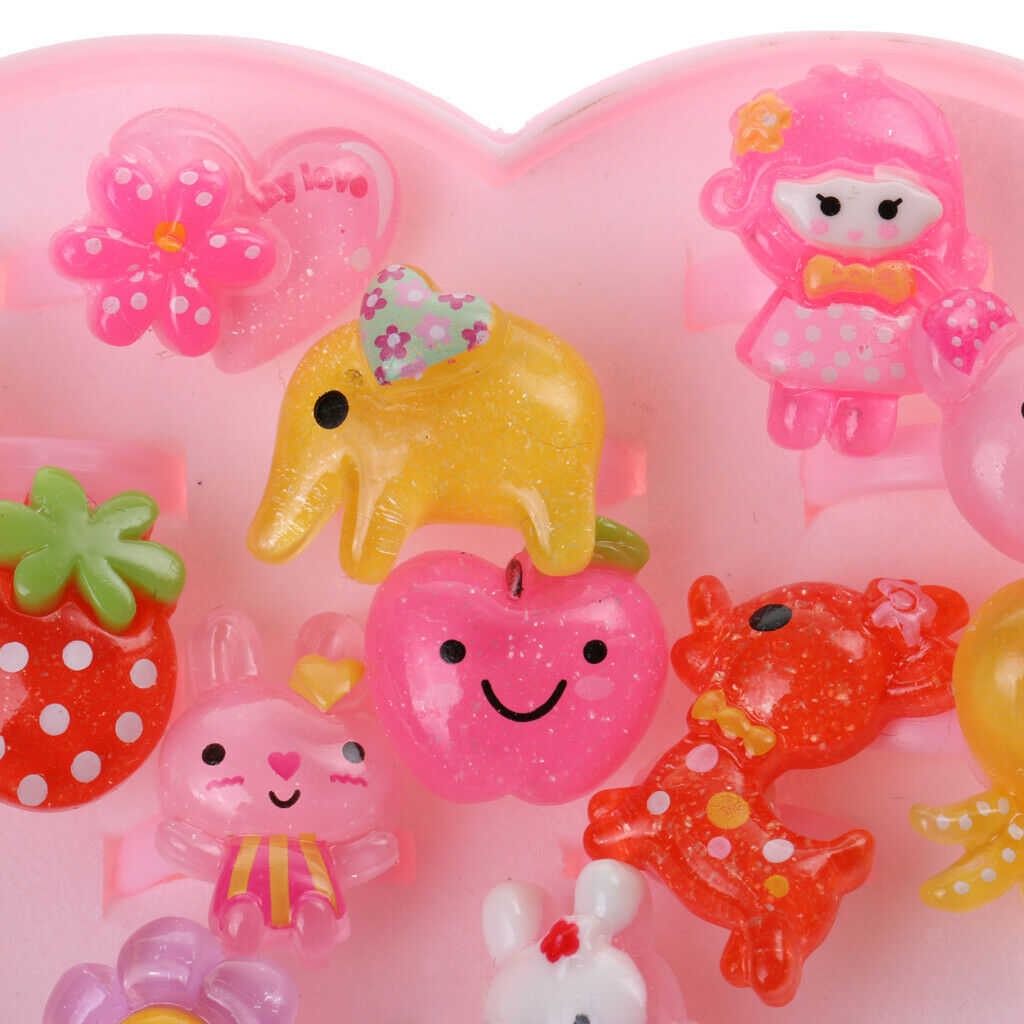 2x Kids Pink Plastic Rings with Heart Gift Box Girls Jewelry Set Xmas Gift 12pcs