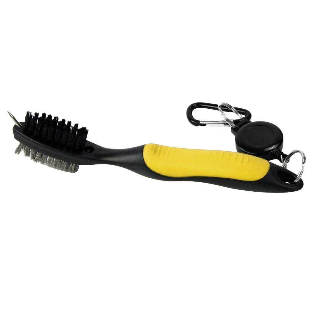 Dual Bristles Golf Club Brush Cleaner Ball Cleaning Clip Groove Tool Yellow