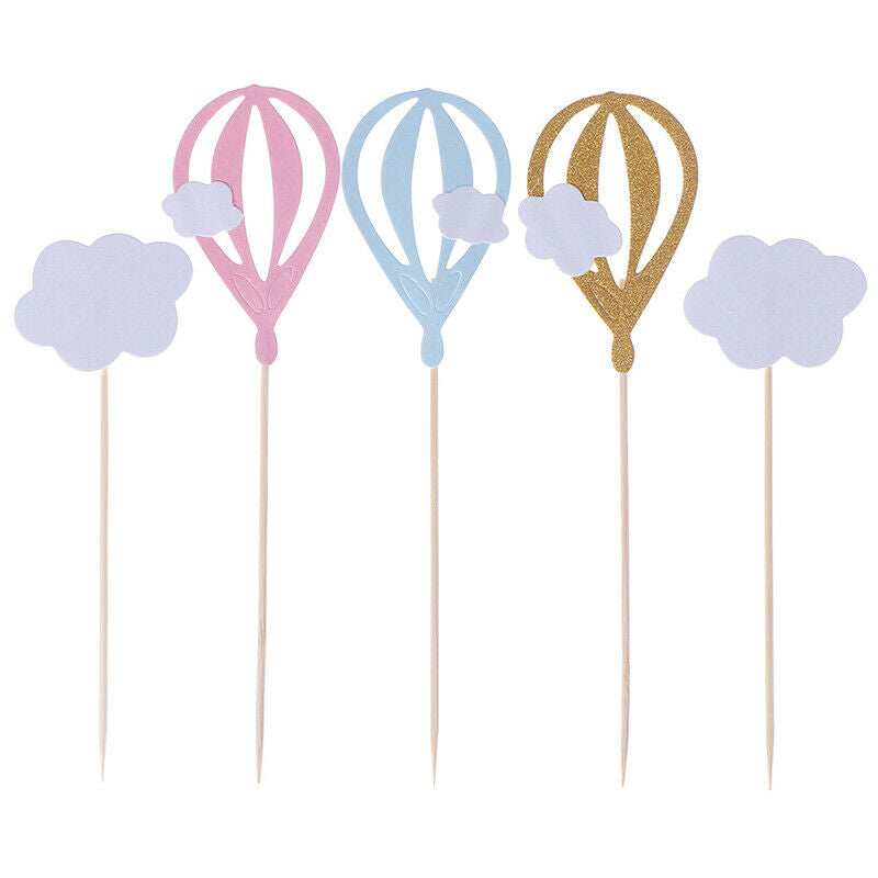20x White Cloud Hot Air Balloon Cake Cuxake Toppers Party Food Fruit Picks CBDD