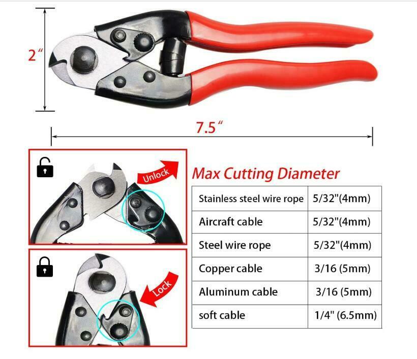 Newest Stainless Steel Wire Rope Aircraft Bicycle 7mm Cable Cutter Deck Railing