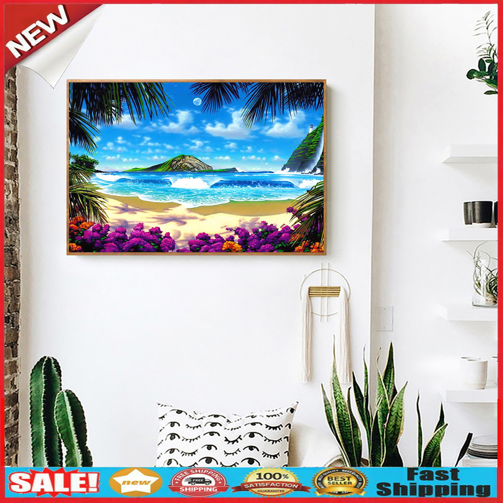 50 X 40cm 5D Rhinestone Full Square Drill DIY Sea Beach Diamond Painting @