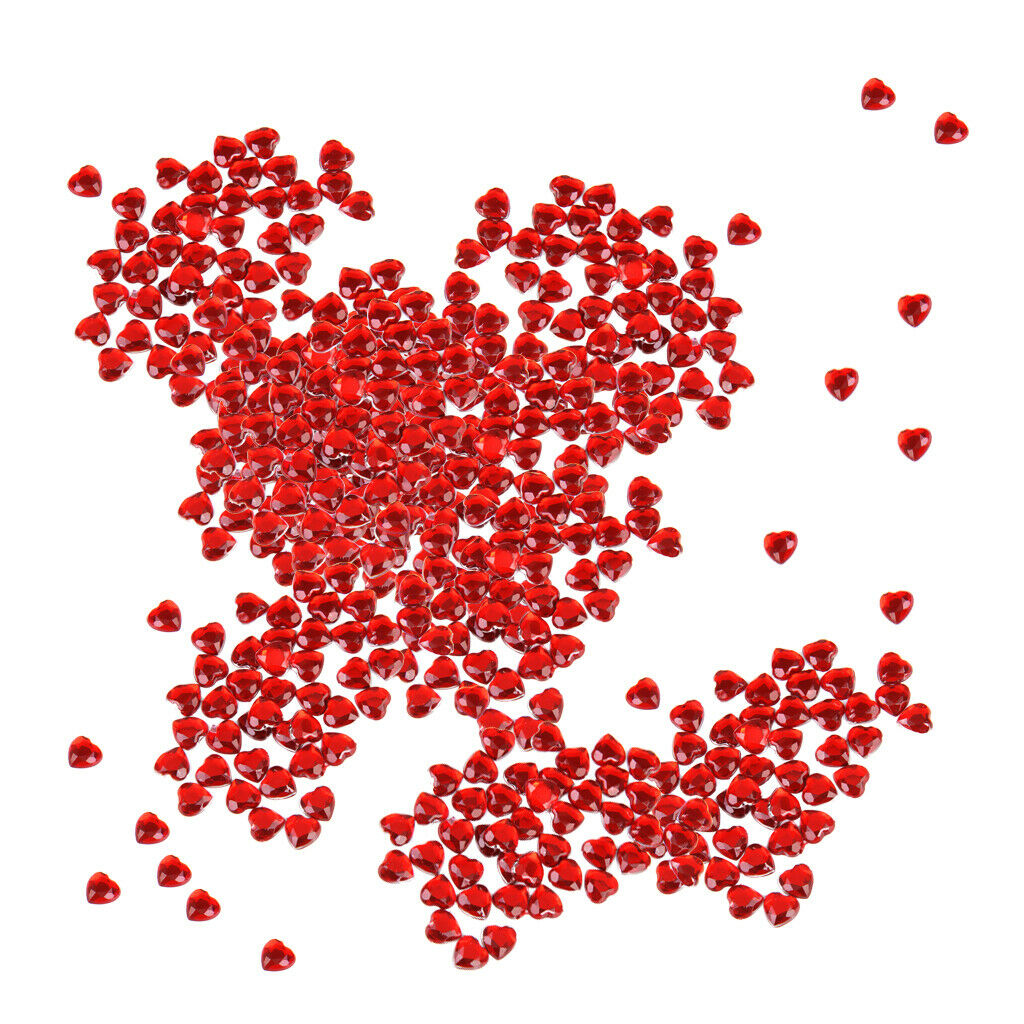 1000pcs Love Heart Acrylic 8mm Flat Back Rhinestone Scrapbook Craft Beads Red